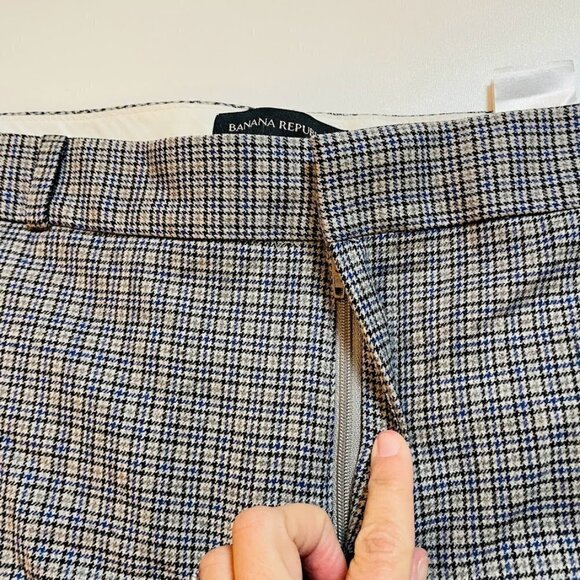 Banana Republic Pant Trouser Wool Plaid Grey Blue Stretch Lined Herringbone 14 - Picture 4 of 13